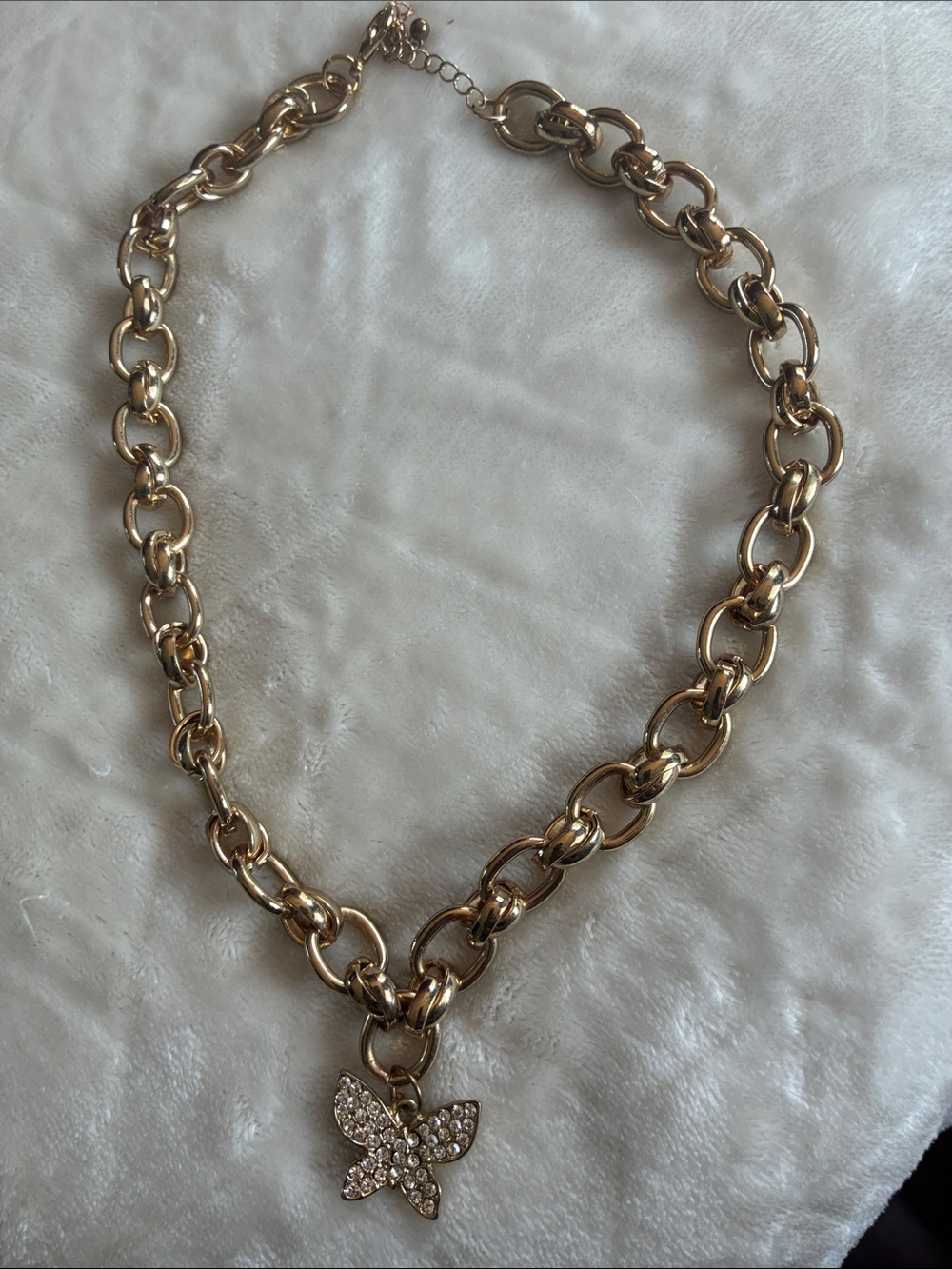 Gold Chain Necklace with Crystal Butterfly Pendant - Women Jewelry